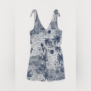 Desmond & Dempsey blue palm printed linen playsuit